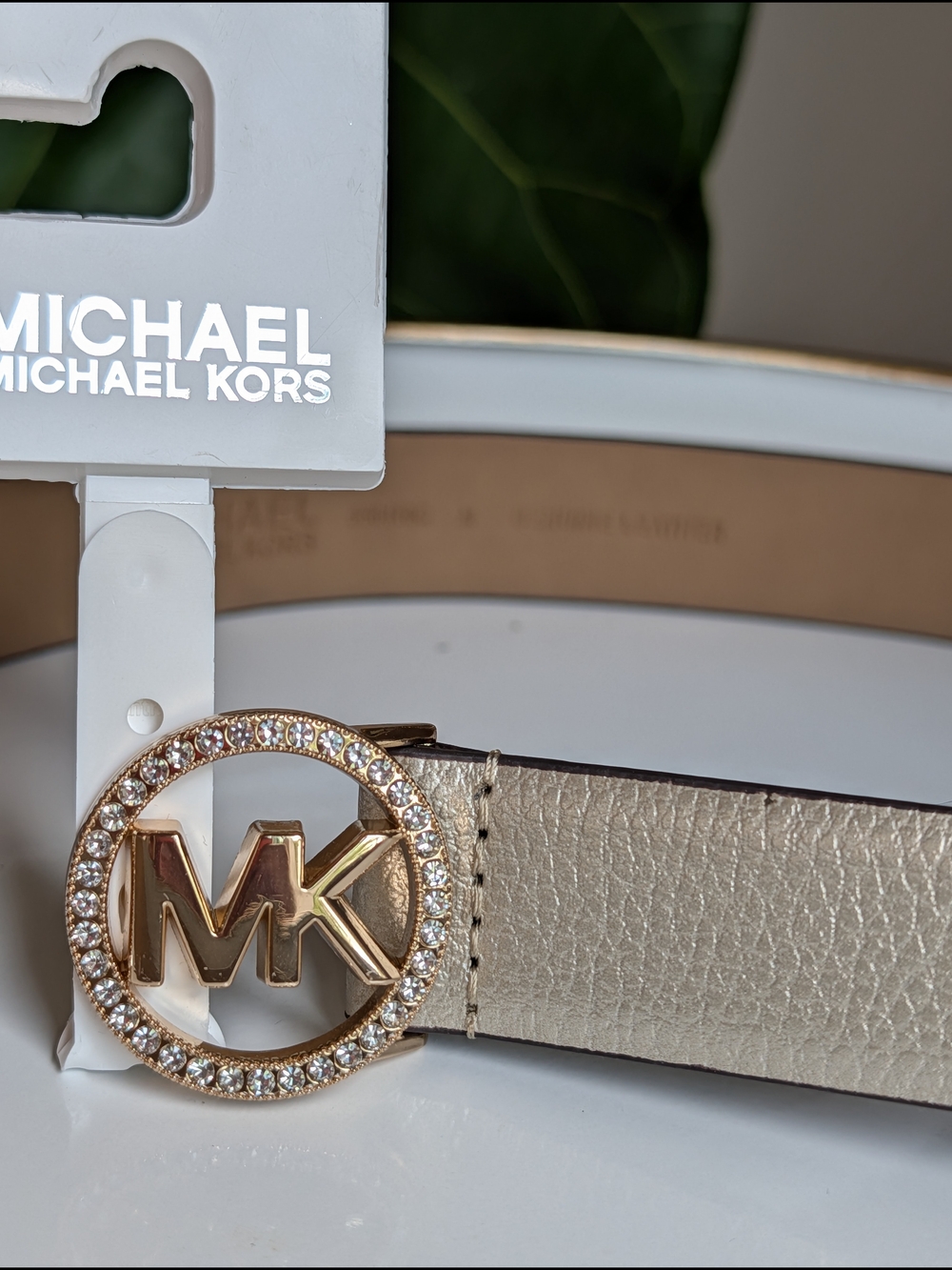 Michael Kors Women's Gold-Tone MK Logo Belt - Champagne